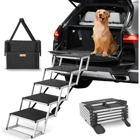Nouvel arrivage - VEVOR Escalier pour animaux de compagnie pour véhicules, rampe chien 5marches aluminium pliable, antidérapant, 150lb, portable pour voitures, SUV et camions