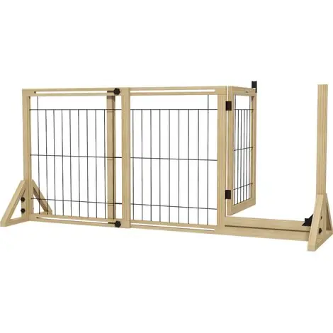 Barrière de sécurité extensible pour chien avec porte et 2 panneaux en bois naturel, clôture réglable 112-159 x 70 cm protection intérieure maison escalier animaux domestiques sécurité renforcée - Prix malin