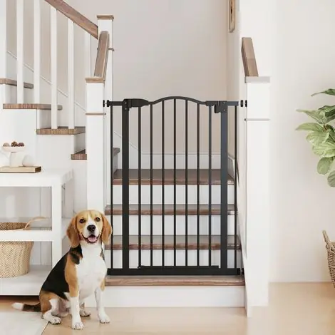 Barrière de sécurité pour chien extensible 74-80 cm, fermeture automatique, fixation par pression sans perçage, noire | Disponible maintenant