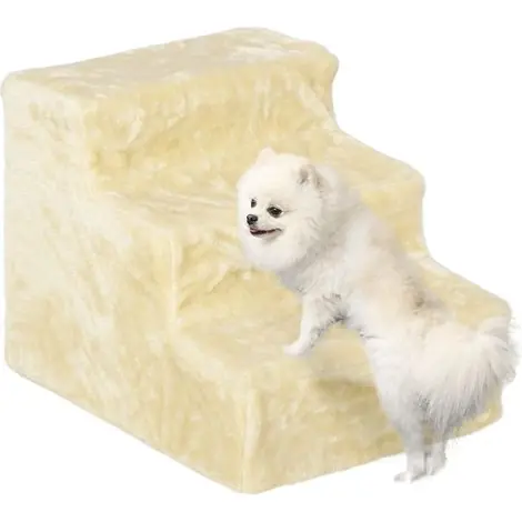 Plus que quelques articles | Escalier pour Chien à 3 Marches, Escalier pour Chat, Échelle Antidérapante pour Animaux, 46 x 35 x 35 cm, Beige