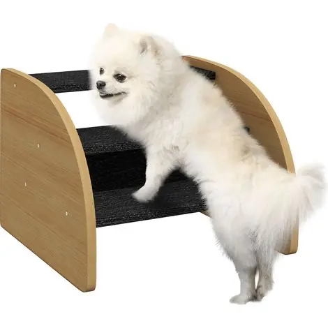 Prix bas - Escalier pour animaux 3 marches pour petit chien 38,5 x 38,5 x 30 cm Chene et Noir