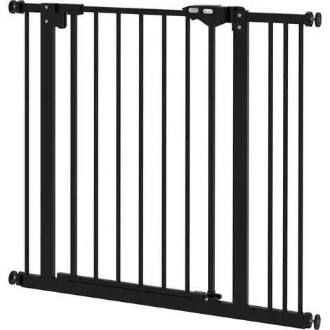 Barrière pour chien avec 2 extensions, largeur réglable jusqu‘à 100 cm et fermeture automatique, noire - Retour facile