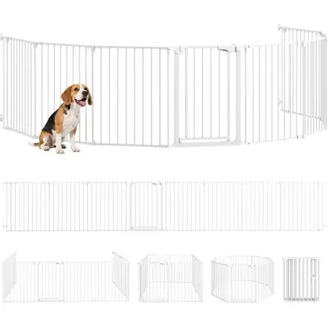 Barrière de sécurité en métal parc enclos pliable et modulable pour chien et enfant 8 panneaux 61 x 75 cm blanc - Bientôt épuisé