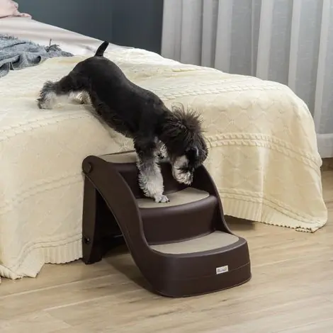 Marchepied pliant pour chien 3 marches antidérapantes en polypropylène, 49x38x38 cm, couleur marron | Disponible maintenant