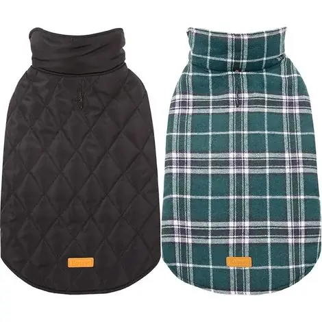 Manteau d‘hiver pour Petits Chiens - imperméable et Chaude - Veste d‘extérieur avec Trou pour Harnais - Veste réversible à Carreaux - Vert M - Retour facile