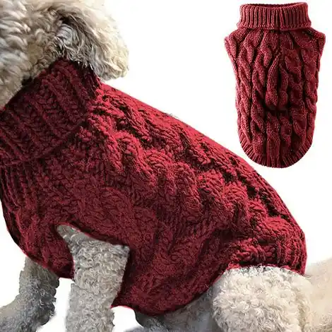 Animal de Compagnie Chien col roulé Tricot Pull Manteau Hiver Plus Chaud épaississement Pull Tricots Crochet Manteau vêtements pour Petit Moyen Grand Chien Chiot Chat (M, Rouge) - Commandez dès aujourd'hui