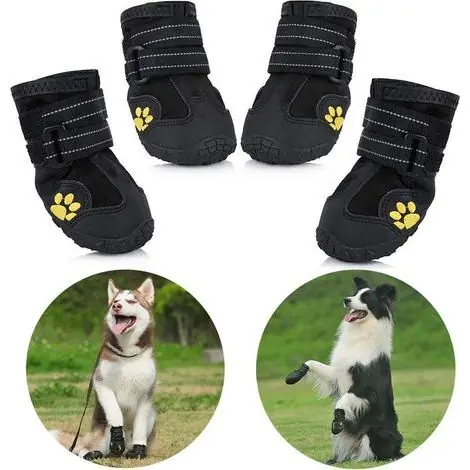 Bottes pour chien de protection, Lot de 4 étanche Chaussures de chien pour chiens de taille moyenne et grande - Noir（5） - Offre exceptionnelle