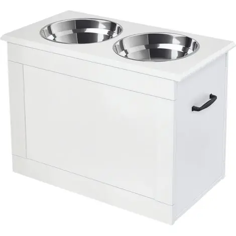 Gamelle surélevée chien avec rangement 2 bols inox 2L station alimentation chiens chats blanc pratique - Plus que quelques articles