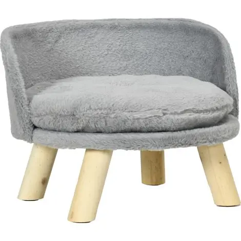 Top des ventes | Canapé lit panier pour chien design scandinave coussin moelleux amovible pieds en bois Ø 40,5 x 33H cm gris