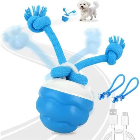 Balle Interactive Chien, Jouet Interactif Intelligent pour Chien Qui Soulage l‘ennui, Balle Roulante Activée par l‘exercice avec Deux Cordes à Mâcher, - Premium