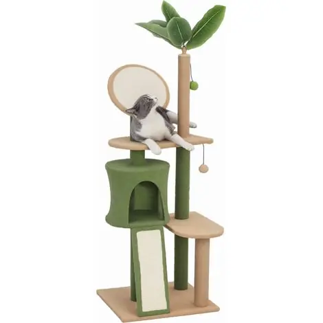 Arbre à chat 139 cm grotte balles griffoirs plateformes sisal deux chats vert - Dernière chance