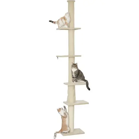 Arbre à chat hauteur réglable 225-275 cm base stable anti basculement peluche blanc crème | Cette semaine uniquement