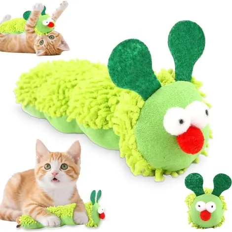 Déstockage - Jouet interactif à l‘herbe à Chat, Chat Forme Chenille Jouet, Peluche Catnip Jouet, Animaux Mignons pour réduire l‘ennui pour Protection Soins Dentaires, Favorise l‘exercice du Chato