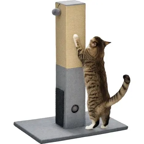Très demandé | Poteau à gratter pour chat griffoir pour chat balle avec clochette 2 brosses de toilettage 59,5 x 39 x 79 cm beige gris