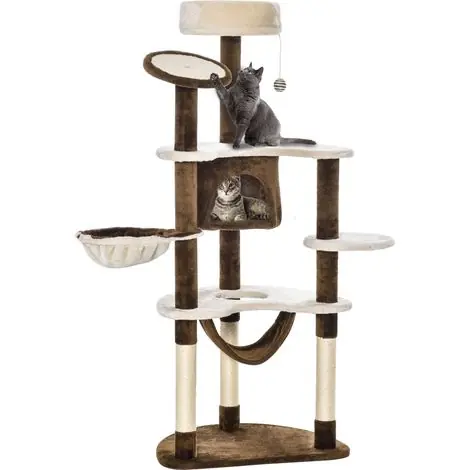 AS EASY Arbre à griffer XXL arbre à chat 153H cm avec grotte pour chat hamac arbre à grimper pour chats peluche brun pour jeu et détente - Bon plan