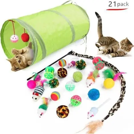 Offre exceptionnelle - Jouet interactif pour chat 21 pièces - Plume, souris, clochette - Vert