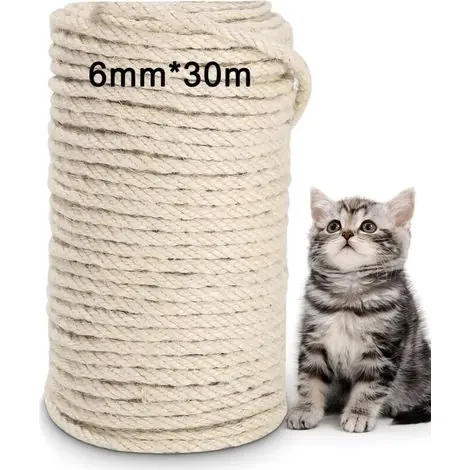 Corde en sisal naturel 6 mm x 30 m pour arbres à chat. Idéale pour remplacer les poteaux d‘arbres à chat dans le jardin, pour le bricolage, les loisirs créatifs, les accessoires pour chats et la maiso | Très demandé
