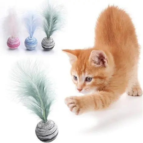 3PCS Jouet Balle à plumes pour chat - Commandez dès maintenant