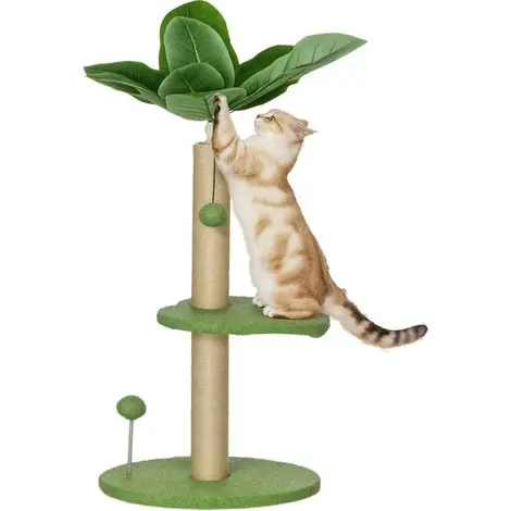 Arbre à chat avec griffoir, plateformes et balles, peluche et panneaux de particules, Ø40 x 83 cm, vert - Premium