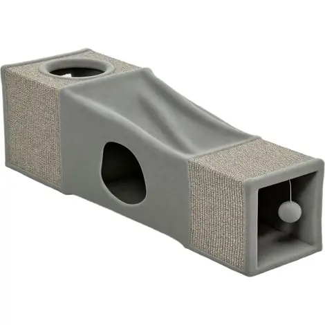 Déstockage | Tunnel pour chat intérieur balle suspendue entrées sisal 98 x 30 x 30 cm gris
