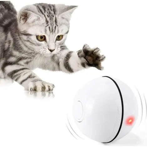 Jouets pour chat, boule de jouet avec lumière LED, rotation automatique à 360 degrés et chargement USB Jouets interactifs pour chat pour chatons de chien de compagnie (Blanc) - Offre