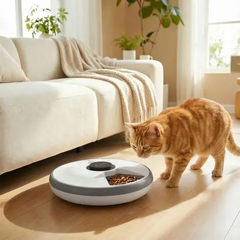Coup de cœur | Distributeur automatique pour chats et chiens, minuterie et écran LED, 1 à 6 repas par jour, pour aliments secs et humides