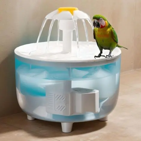 Fontaine à oiseaux transparente - Douche pour perruches et perroquets, pompe à recirculation, distributeur automatique, peut servir d‘abreuvoir pour chats - Prix imbattable