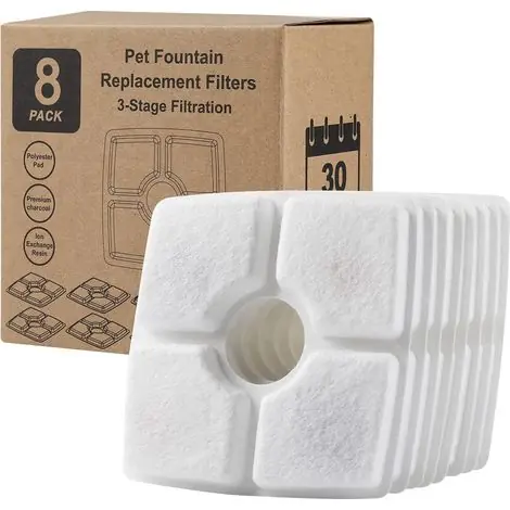 Ne manquez pas cette offre | Filtres Pour Fontaine A Chat, Carré 12cm, Filtration Triple, Lot De 8 Filtres De Rechange Pour Fontaine À Eau Pour Chat Chien - Filtre À Eau Potable En Résine Et Charbon Actif