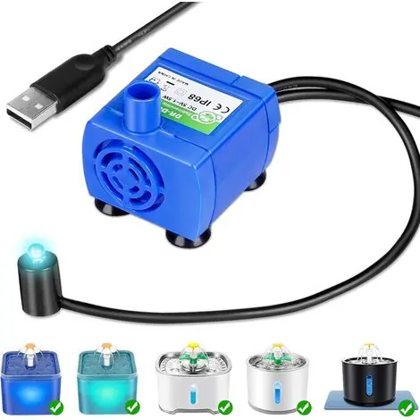 Pompe de Fontaine à Chat, DR-DC160 Pompe fontaine à chat avec lumière LED et câble de 170 cm pour 2L Fontaine chat (pas d‘adaptateur USB) - Qualité professionnelle