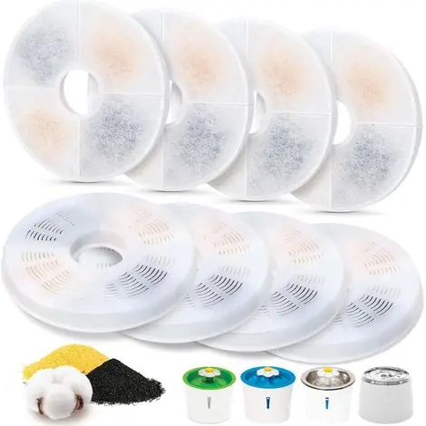 Meilleure vente - Lot de 8 Filtres de Rechange pour Fontaine à Eau - Compatibles Catit Flower, Design Senses & Senses 2.0 - Cartouches Triple Action