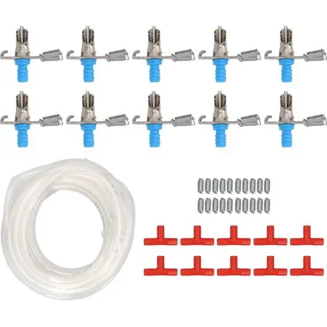Kit d’abreuvoir automatique pour lapins, ensemble complet avec ressorts doubles, raccord en T rouge, tube transparent de 8 mm, longueur 5 m | Stock presque épuisé
