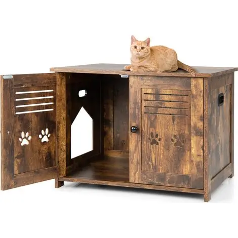En stock - Maison de toilette pour chat 70 x 52 x 51 cm design multifonctionnel cosy vintage en MDF brun rustique