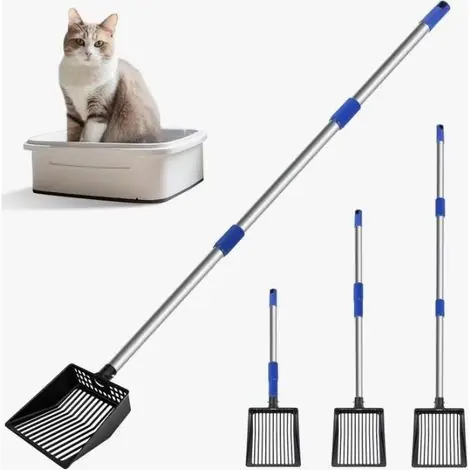 À ne pas manquer | Bac à litière extensible pour chat, tamis à litière avec long manche, sans support, bleu.