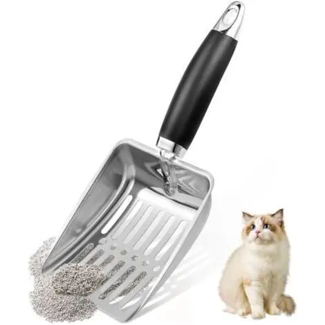 Pelle à litière pour chat en acier inoxydable. pelle à mailles robuste. adaptée au bac à litière pour chat (argent) | Stock presque épuisé