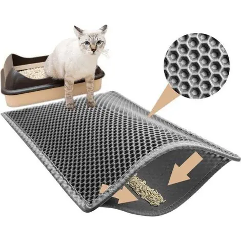 Disponible maintenant - Tapis Litiere Chat, 60x40 cm Imperméable Tapis de Litière pour Chat，Non Toxique EVA Tapis Chat Litiere, Tapis Litière Chat Double Couche en Nid d‘abeille Design, Gris