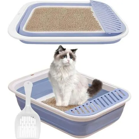 Bac à Litière pour Chat, Grande Maison de Toilette Pliable avec Pelle à Litière, Portable, Entrée Basse, Toilettes de Voyage avec pédale de Sable tombante pour Chats jusqu‘aux Chats Plus âgés - Direct usine