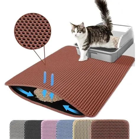 Expédition rapide | Tapis de litière pour chat, double couche, nid d‘abeille, antidérapant, imperméable et anti-urine, accessoire pour chat, 3045 cm, marron