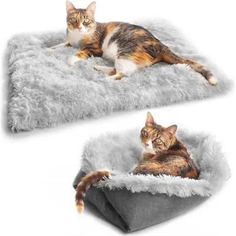 Couverture auto-chauffante 2 en 1 pour chat - Lit pour animal de compagnie - Canapé pour chat - Gris - 61 x 51 cm - Top des ventes