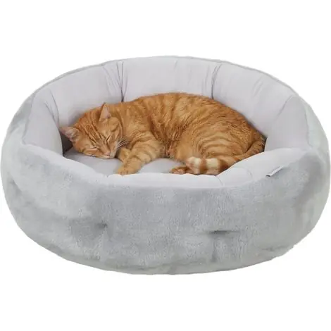 Panier réversible pour chat, pratique au quotidien, panier d‘intérieur pour chat et petit chien, panier rond avec rebord de soutien, gris clair - À ne pas manquer
