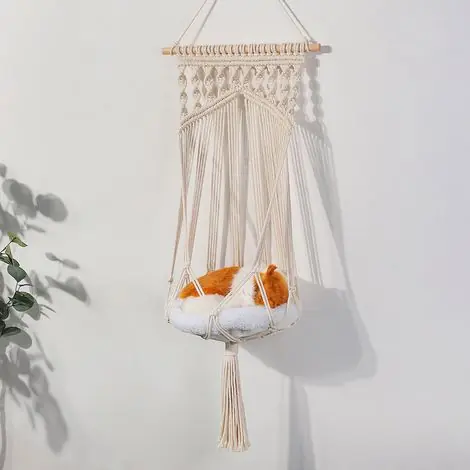 Bohème tissé nid de chat hamac pour animaux de compagnie sac en filet panier panier de chat swing lit pour animaux de compagnie 95 35cm (20-30kg) | Achat sécurisé
