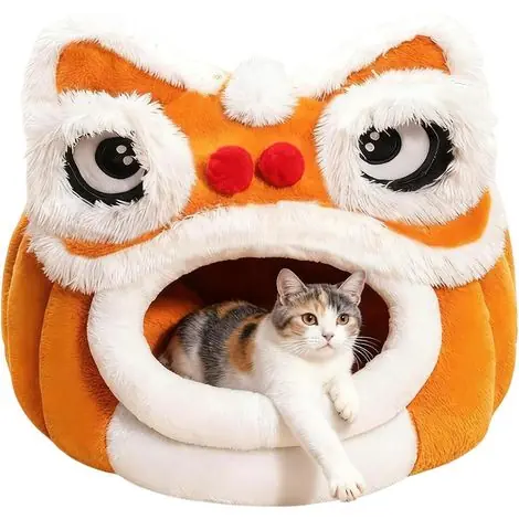 Ajoutez au panier - Lit pour chat, forme de lion semi-fermé et tunnel