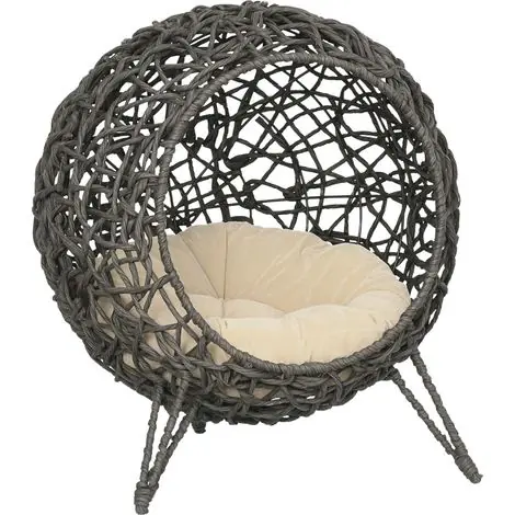 Bientôt épuisé | Panier chat lit surélevé chat cosy niche grotte Ø 52 x 58H cm coussin moelleux inclus résine tressée imitation