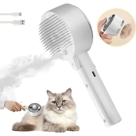 Affaire à saisir | Brosse à vapeur pour chat, peigne de massage antistatique 4 en 1, brosse de toilettage multifonctionnelle pour chat Spray pour démêler et éliminer les poils courts et longs, les nœuds et les poils lâc