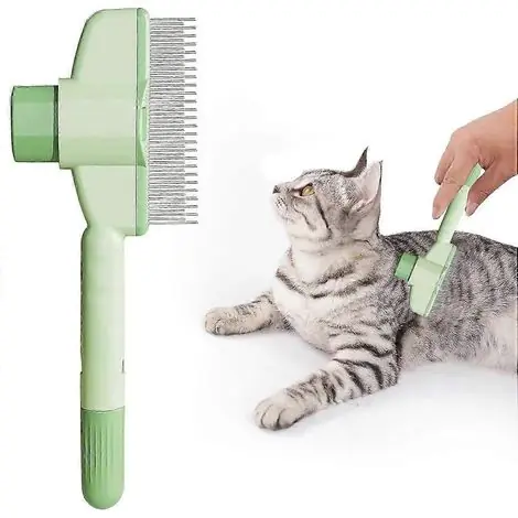 Affaire à saisir | Brosse pour chat avec bouton de déverrouillage, peigne autonettoyant pour l‘élimination des poils d‘animaux, dents longues et courtes en acier inoxydable pour l‘élimination des puces et des poils d‘in