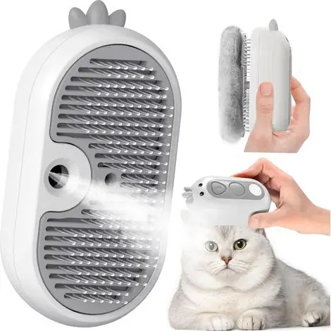 Brosse vapeur pour chat avec bouton de déverrouillage, brosse vapeur rechargeable pour poils longs et courts, chats, chiens, lapins, brosse autonettoyante pour le toilettage des animaux de compagnie | Prix spécial