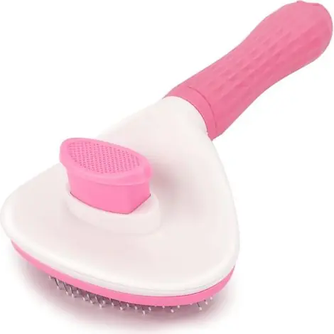 Brosse autonettoyante en acier inoxydable avec bouton anti-poils pour chiens et chats, peigne de toilettage (rose) | Qualité professionnelle