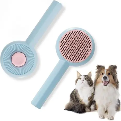 Bleu Peigne pour chats et chiens avec fonction de nettoyage automatique, destiné à enlever les poils sous jacents et les poils enchevêtrés, pour la coiffure des animaux de compagnie. | Produit tendance