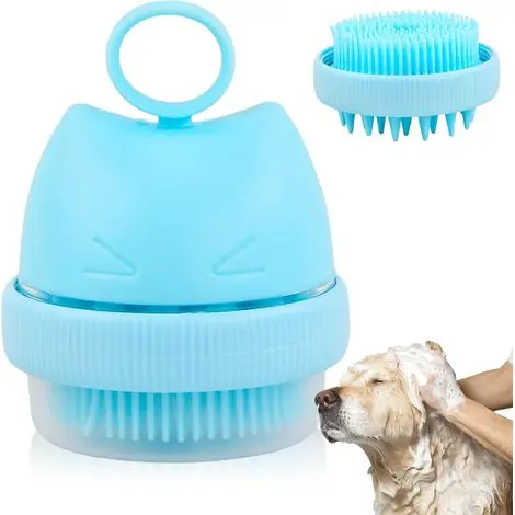 Brosse Lavage Chien, Double Face Brosse Animaux de Toilettage Massage, Facile à Nettoyer, Brosse de Bain en Silicone pour Chats, Accessoire de Nettoyage pour Chats, Chiot (Bleu, 7× 8.5 cm) | Prix malin