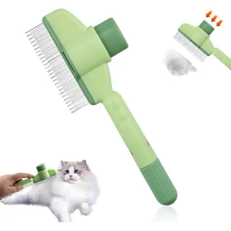 (Vert)Peigne pour chats, peigne anti puces autonettoyant pour animaux de compagnie, brosse de toilettage pour animaux de compagnie, avec bouton,pour un nettoyage rapide des poils errants - Disponible maintenant