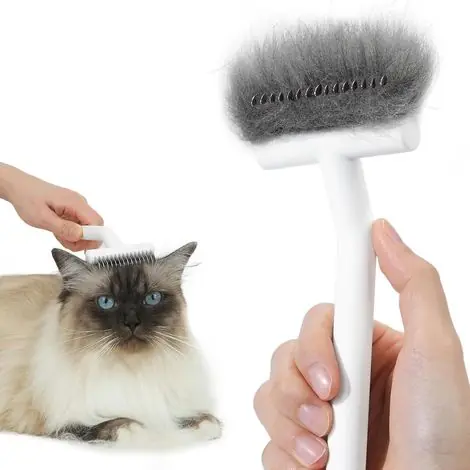 Offre bientôt terminée - Csparkv – Brosse à chat pour chats à poils longs – Outil de démêlage 2 en 1 – Dents en acier inoxydable – Élimine les poils morts et emmêlés